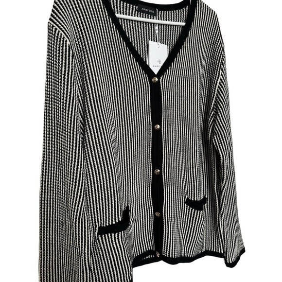 NWT Anine Bing Dave Stripe Black and White Cardigan Size Medium - Picture 3 of 13